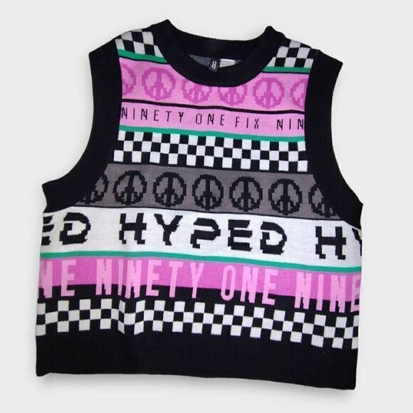 H&M Womens Sweater Set Sz Medium Black Sleeveless Vest Skirt Hippie Y2K Gothrock - Picture 4 of 13